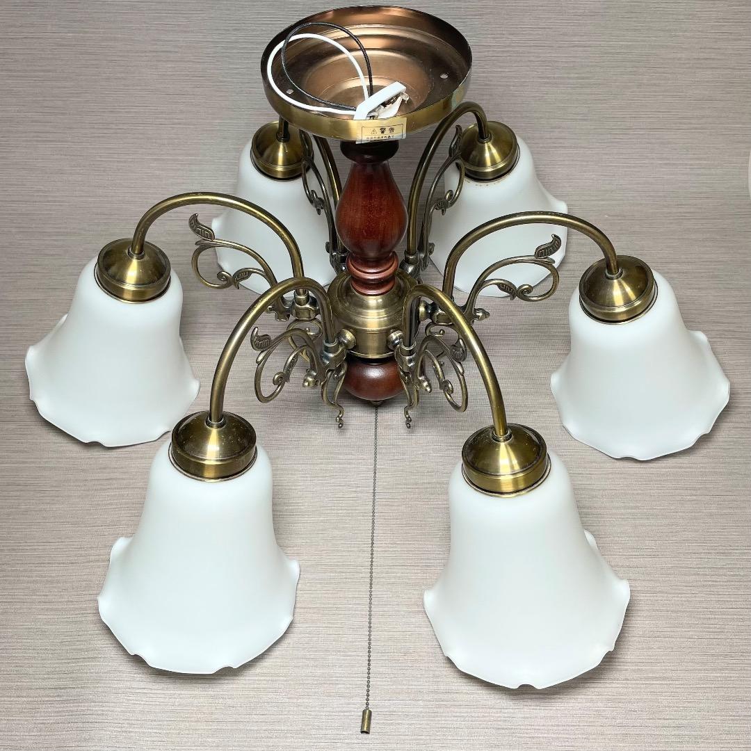 ✨存在感抜群✨ヤマギワ シャンデリア 6灯 真鍮 ガラス ウッド クラシカル