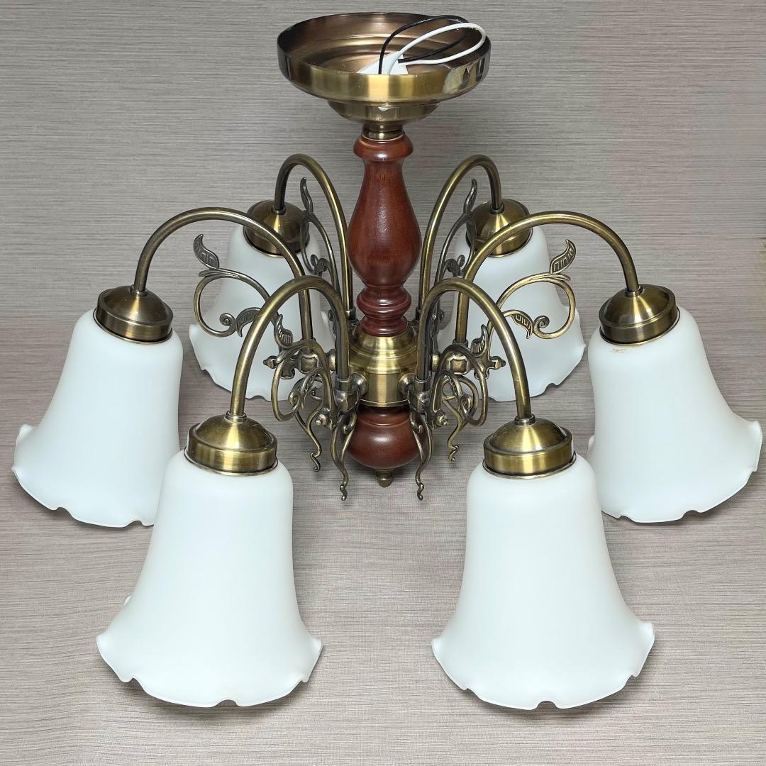 ✨存在感抜群✨ヤマギワ シャンデリア 6灯 真鍮 ガラス ウッド クラシカル