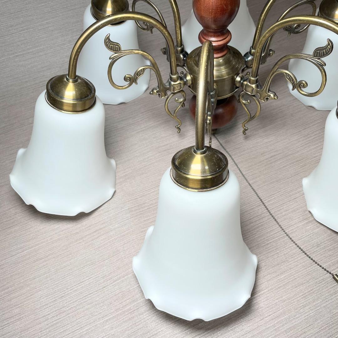 ✨存在感抜群✨ヤマギワ シャンデリア 6灯 真鍮 ガラス ウッド クラシカル