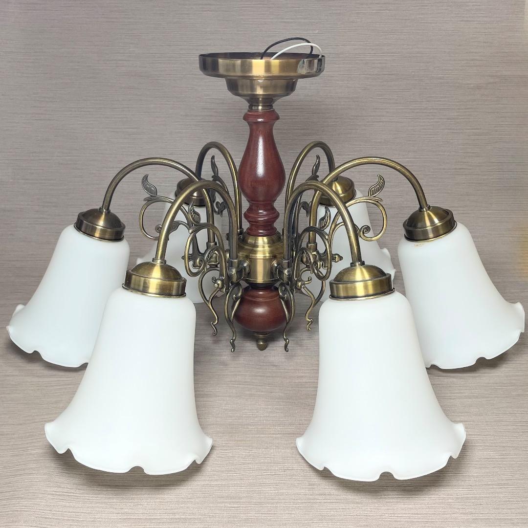 ✨存在感抜群✨ヤマギワ シャンデリア 6灯 真鍮 ガラス ウッド クラシカル