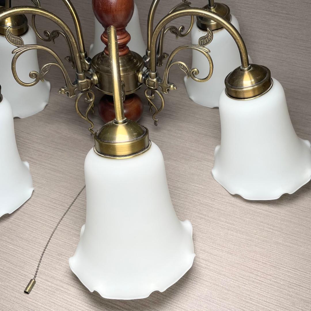 ✨存在感抜群✨ヤマギワ シャンデリア 6灯 真鍮 ガラス ウッド クラシカル