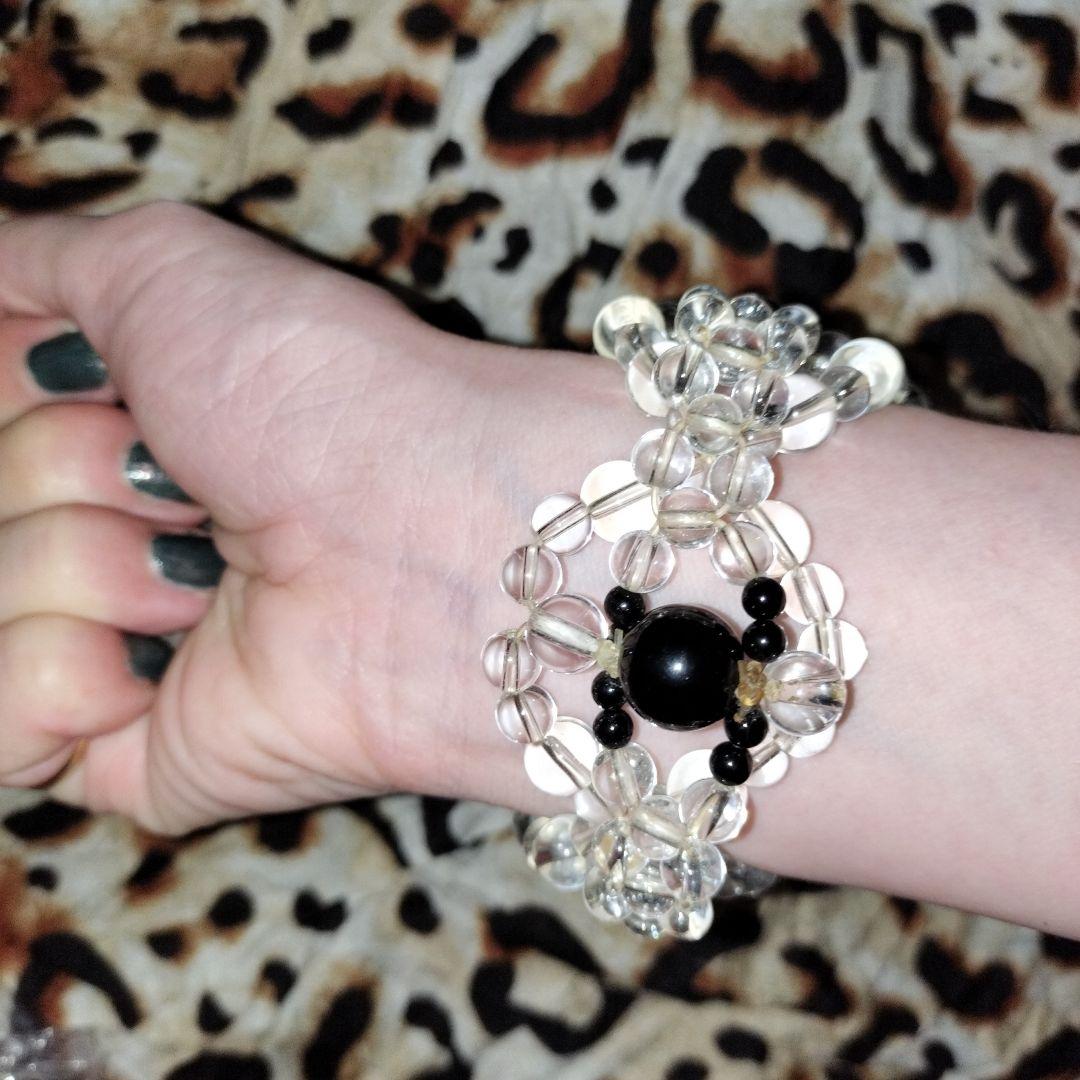 世界に一つ！クリスタル水晶とオニキス　世界に一つ　珍しい豪華なブレスレット