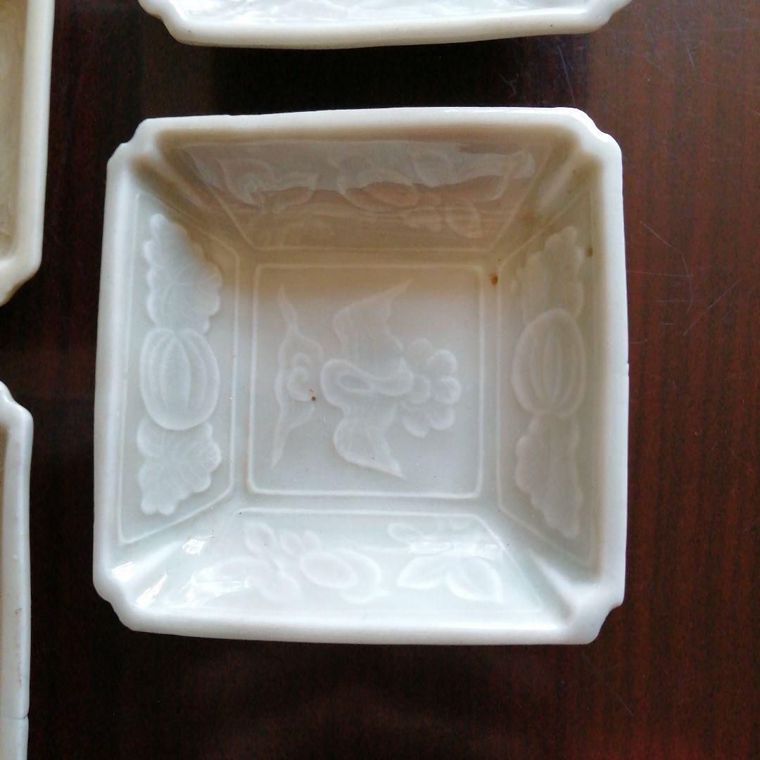 伊万里　白磁隅切小皿　5枚　8.2cm　江戸後期～明治期