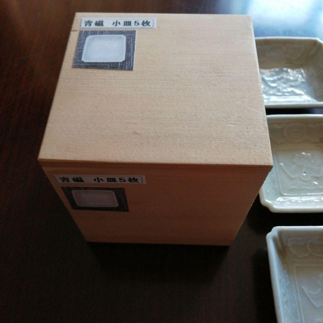 伊万里　白磁隅切小皿　5枚　8.2cm　江戸後期～明治期