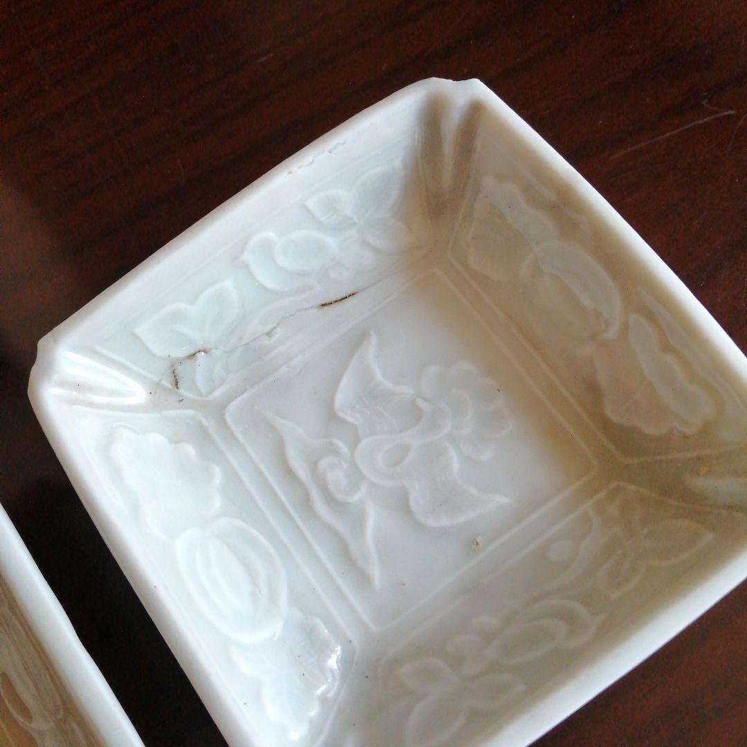 伊万里　白磁隅切小皿　5枚　8.2cm　江戸後期～明治期