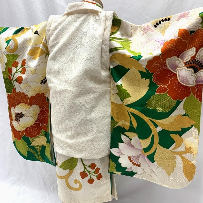 509ag44□七五三 三歳 女児 着物&被布 大柄 牡丹文様□状態良好