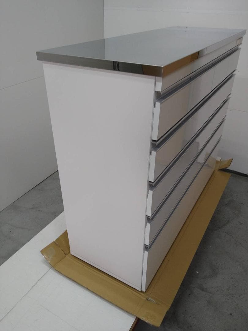 ◎7034 ステンレス天板頑丈ハイカウンター幅120　ホワイト