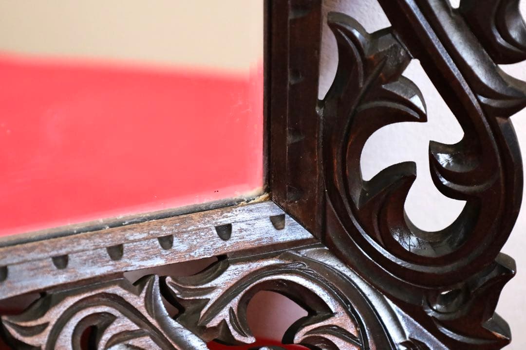 アンティーク雑貨【壁掛け　鏡　昭和レトロ　木彫り】