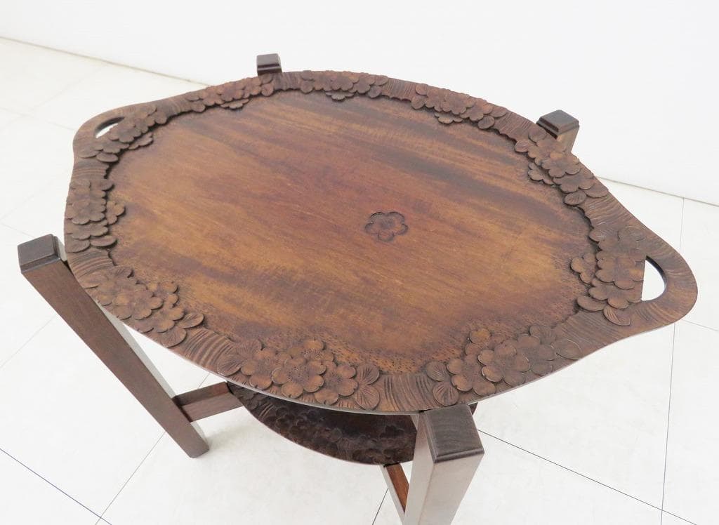 ■軽井沢彫■ティーテーブル■桜 さくら彫刻■トレー■サイドテーブル■