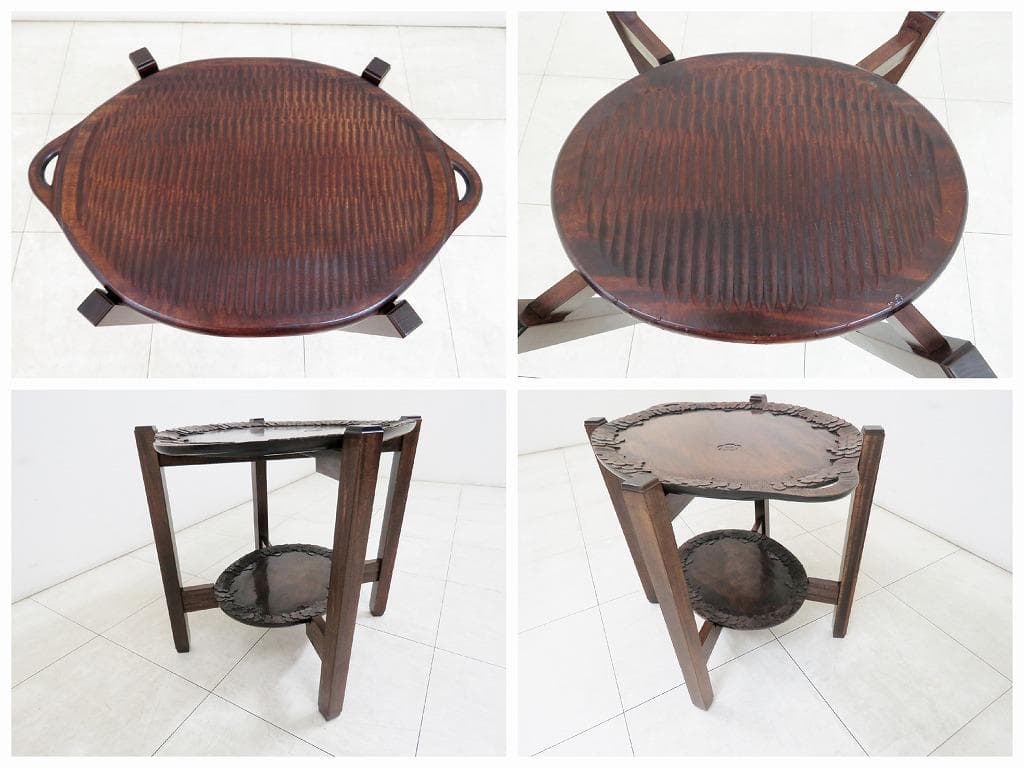 ■軽井沢彫■ティーテーブル■桜 さくら彫刻■トレー■サイドテーブル■