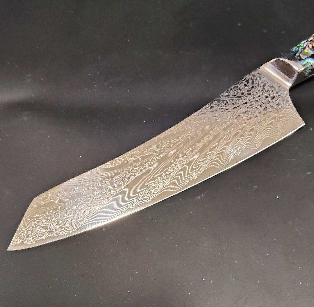 魚捌き 鬼反り 剣型 切付型 牛刀 V金10号 67層ダマスカス 包丁アワビ殻柄