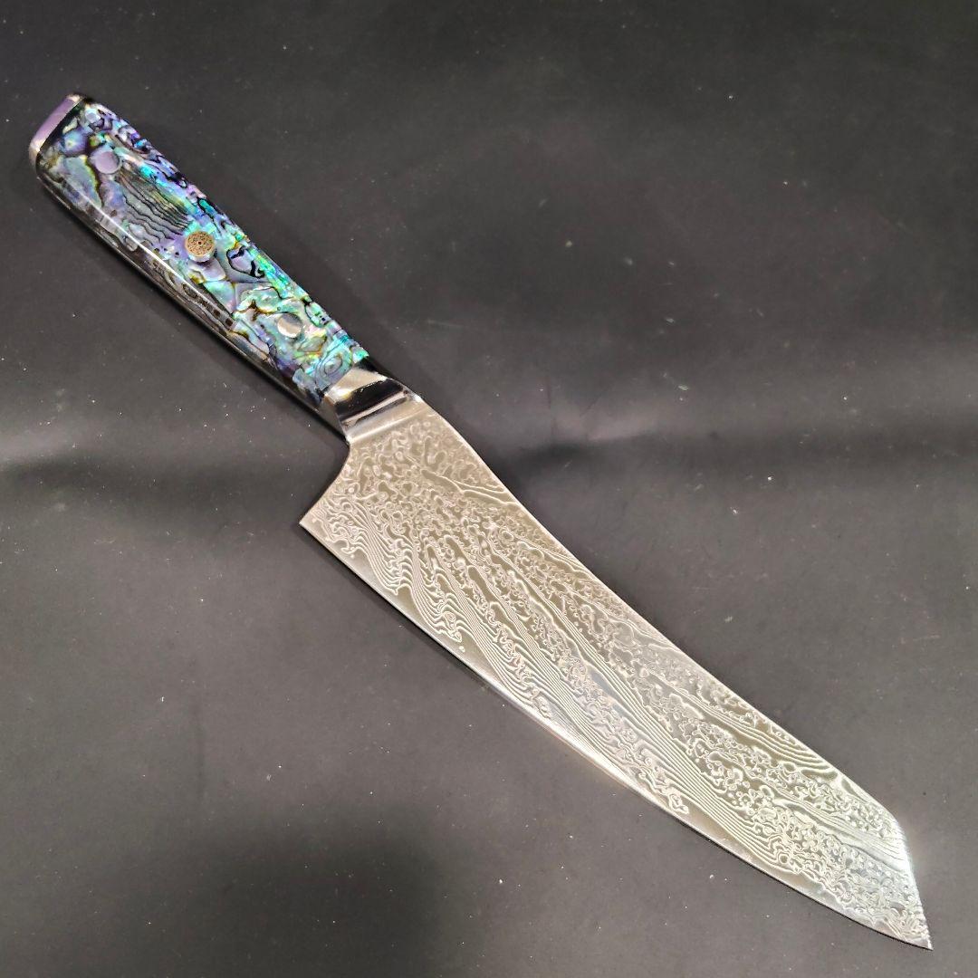 魚捌き 鬼反り 剣型 切付型 牛刀 V金10号 67層ダマスカス 包丁アワビ殻柄