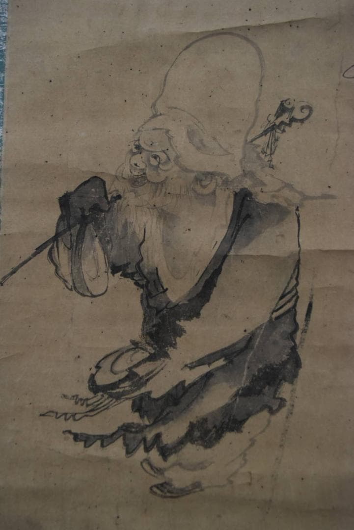 真作】村田寉皐 画/鶴皐/中村鸞太 賛/寿老人画賛/掛軸☆宝船☆Z-904