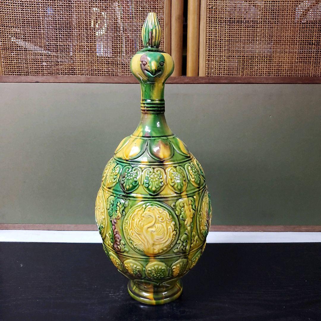 （611）✿特価★十三代横石嘉助★長崎三彩★鳳首瓶★破魔オマケ付き★