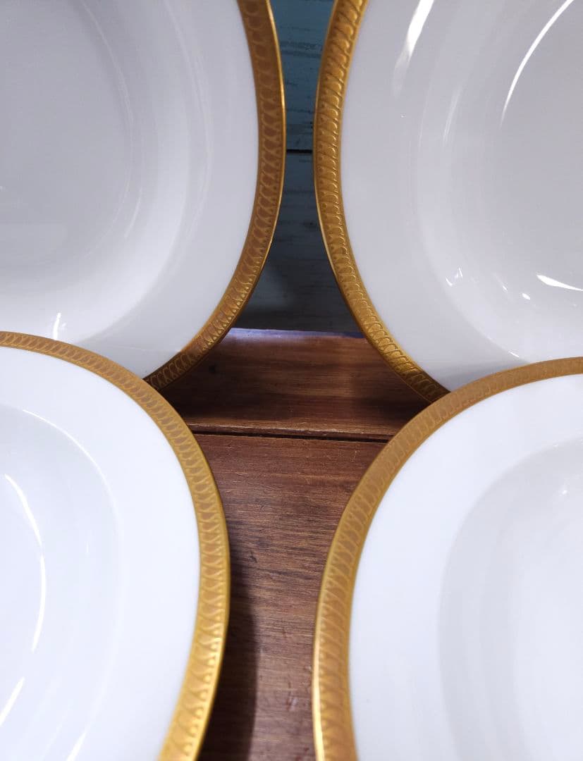 美品☆大倉陶園 OKURA 片葉金蝕 スーププレート 6枚セット 深皿