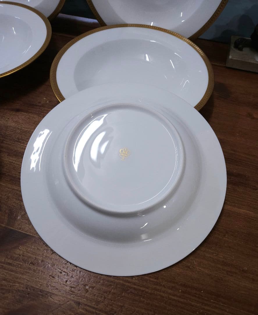 美品☆大倉陶園 OKURA 片葉金蝕 スーププレート 6枚セット 深皿