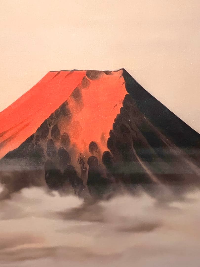 加瀬至 赤富士 肉筆 共箱 日本画 掛け軸 掛軸 正月 富士 縁起物 絵画アート