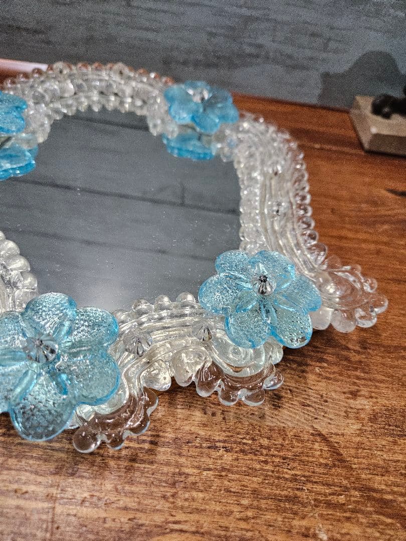 ヴィンテージ ベネチアンガラス 壁掛け ウォールミラー 鏡 イタリア製