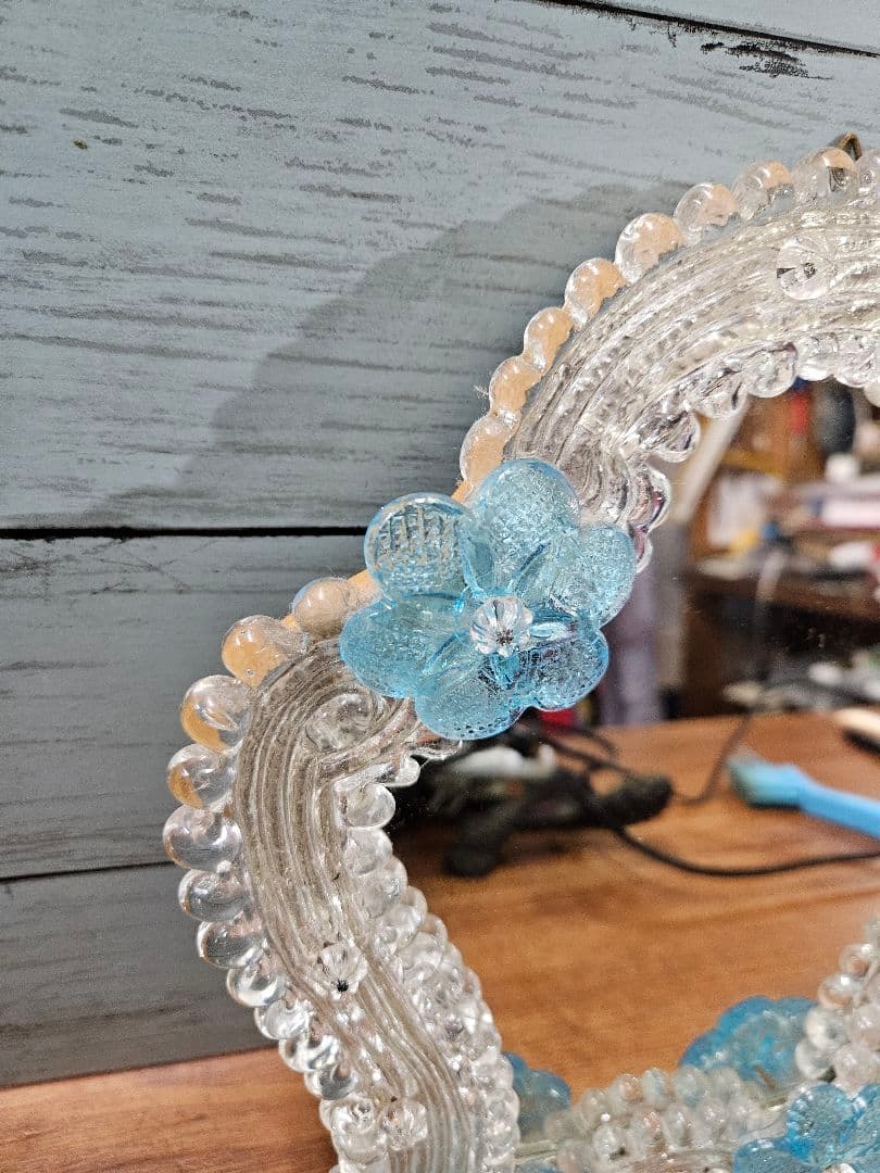 ヴィンテージ ベネチアンガラス 壁掛け ウォールミラー 鏡 イタリア製