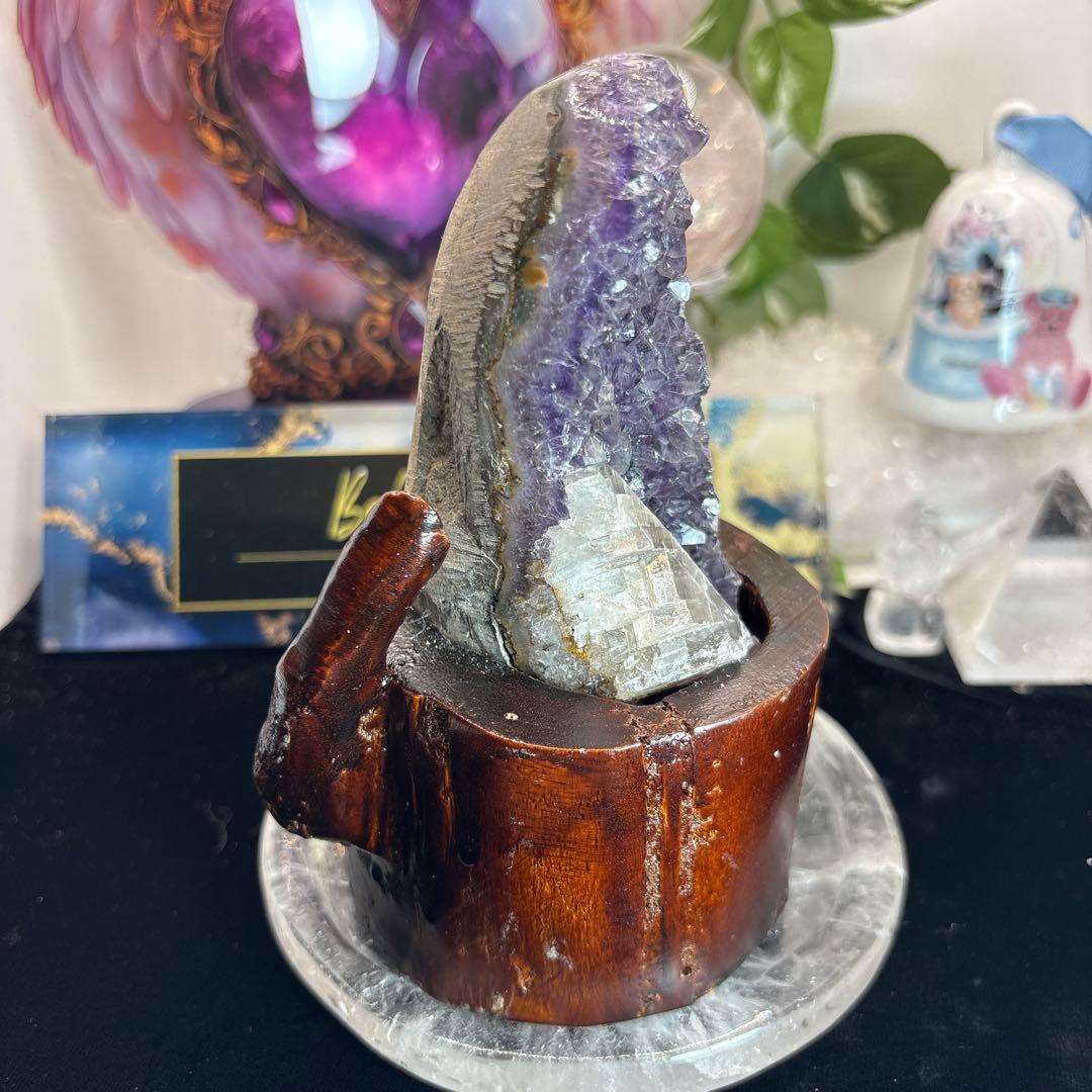 アメジストドーム♡♡カルサイト共生♡専用台座付きNo.2166