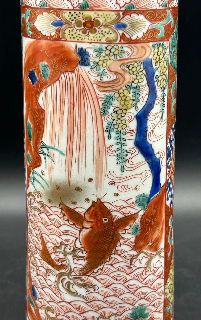 陶器　九谷焼　峯久　花器　花瓶　金彩　赤絵　手描き　時代物