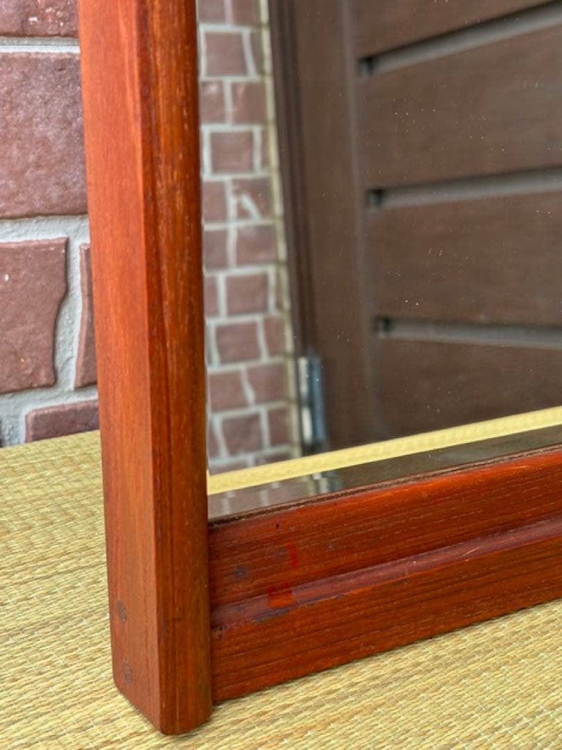 ビンテージ チーク材 ウォールミラー 壁掛けミラー 鏡姿見店舗什器北欧デンマーク