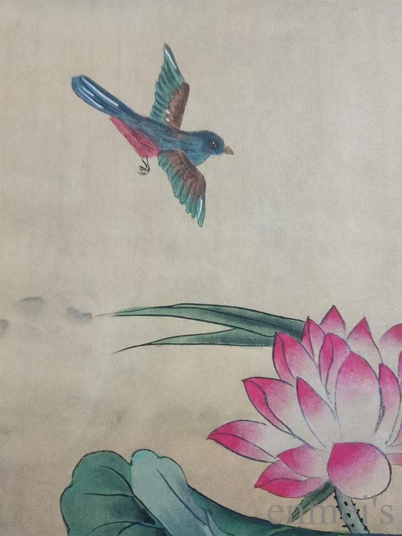 中国古美術.明時代.呂紀款.花鳥図.宣紙画.三尺手描き.肉筆.掛軸.水墨画