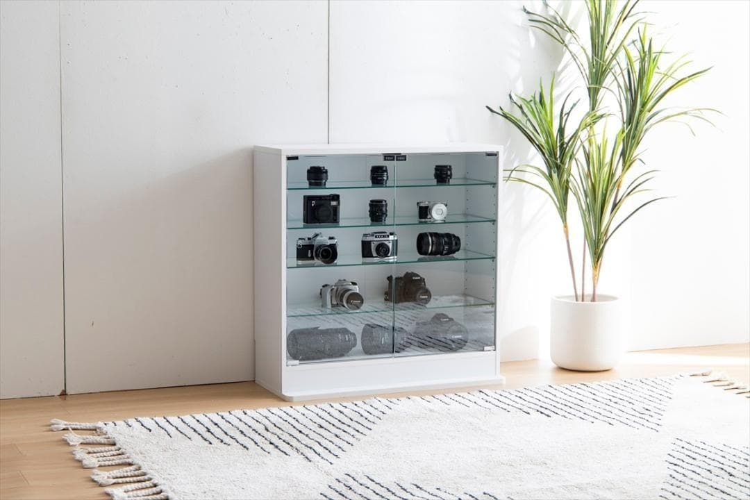 ☆【幅80cm×奥行28cm】 ガラスケース　コレクションケース　ホワイト