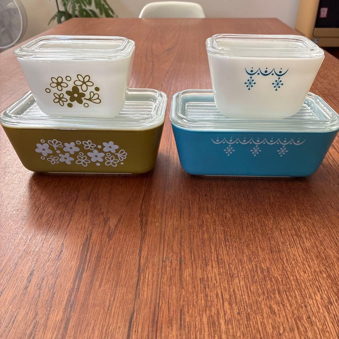 オールドパイレックスガラス保存容器セット デイジーとスノーフレーク
