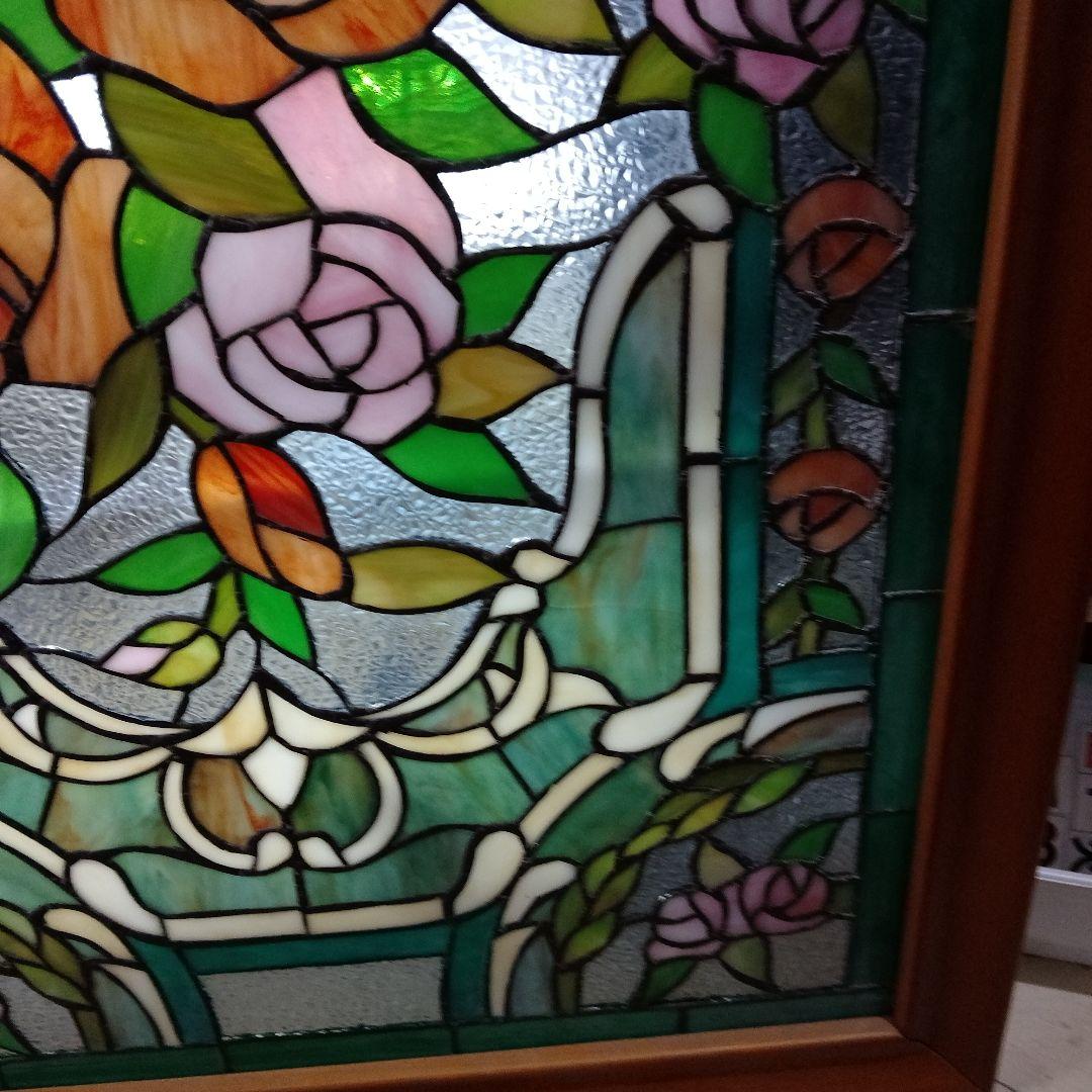 壁飾り 壁掛け ステンドグラス バラ柄 西洋アンティーク インテリア