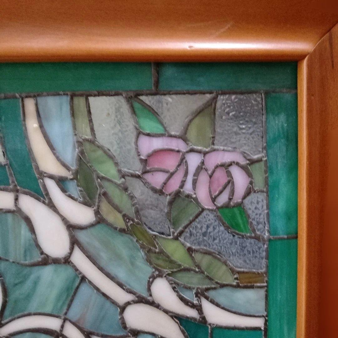 壁飾り 壁掛け ステンドグラス バラ柄 西洋アンティーク インテリア