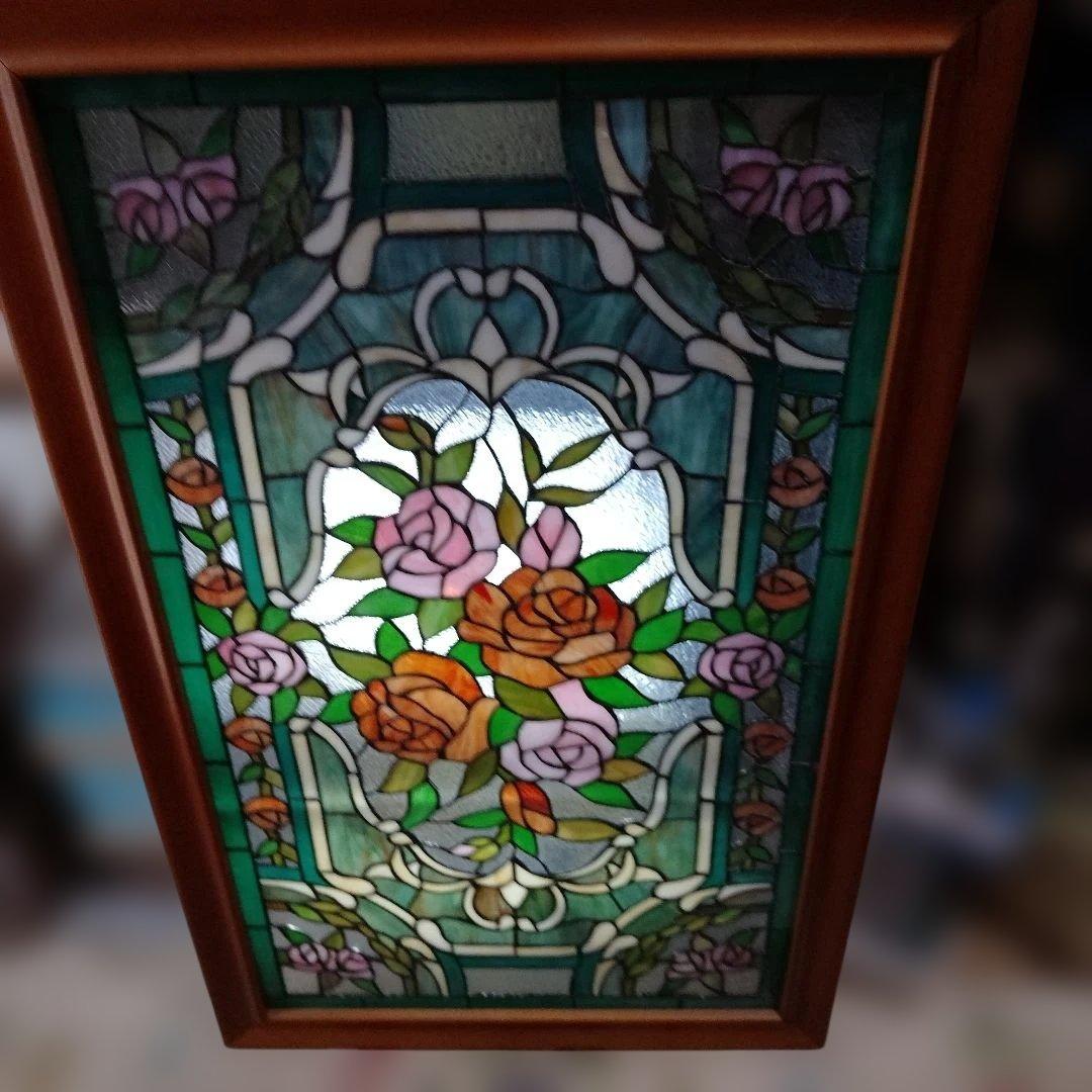 壁飾り 壁掛け ステンドグラス バラ柄 西洋アンティーク インテリア