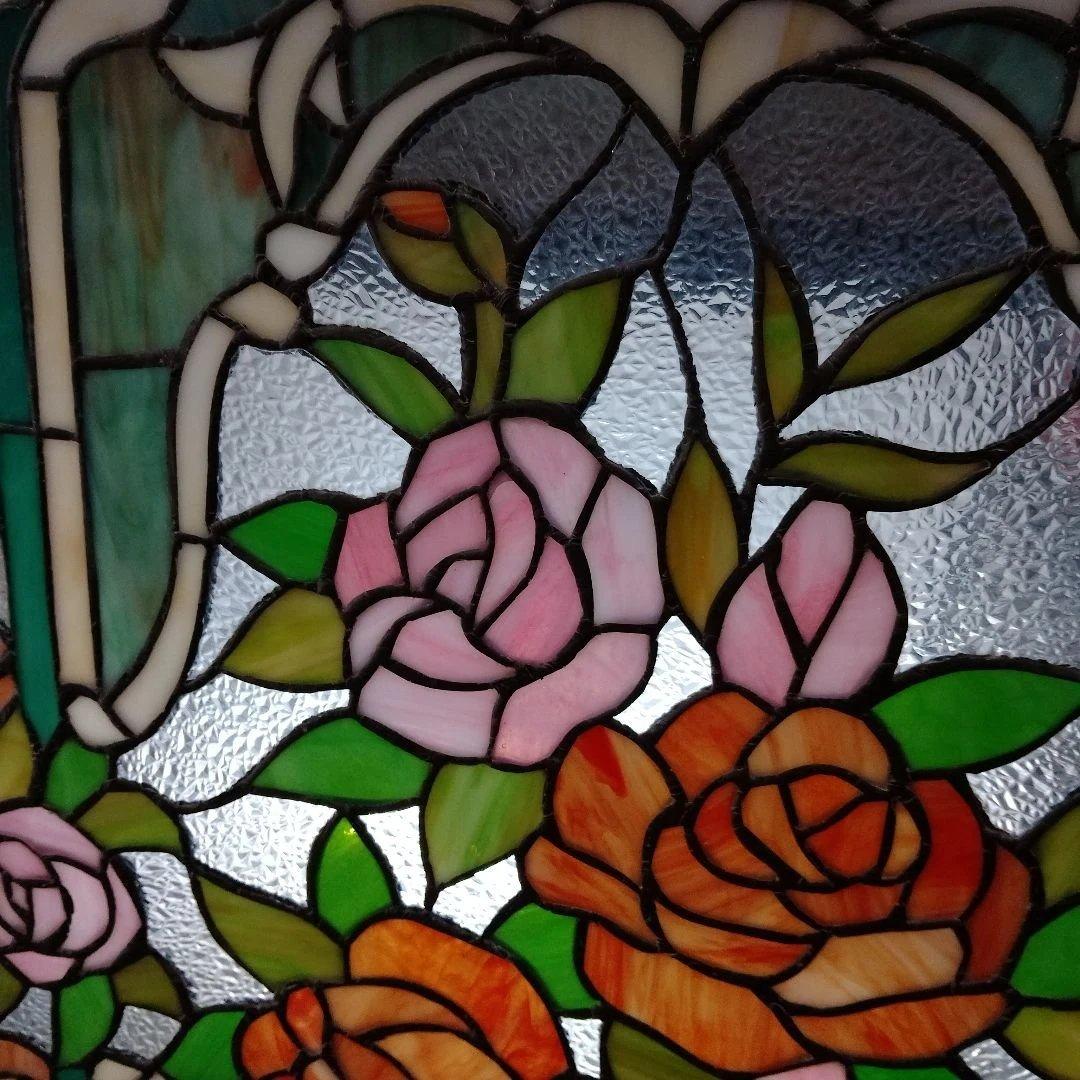 壁飾り 壁掛け ステンドグラス バラ柄 西洋アンティーク インテリア