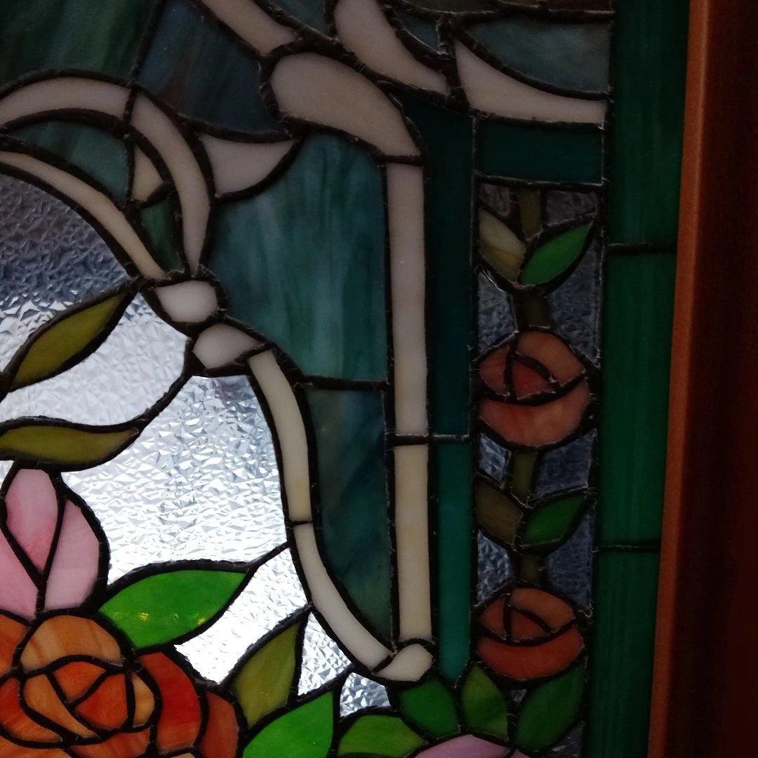 壁飾り 壁掛け ステンドグラス バラ柄 西洋アンティーク インテリア