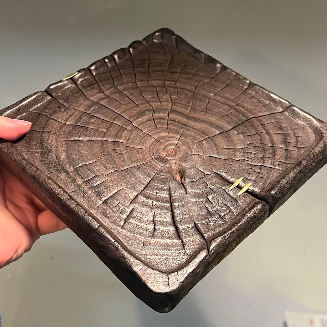 卓 花台 木製 香炉台 根卓 盆栽台 置物 クスノキ20.5*20.5**6cm