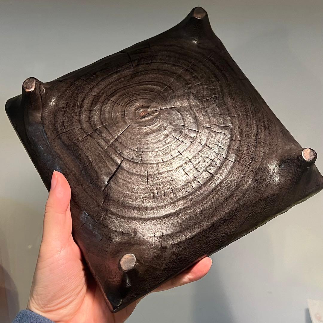 卓 花台 木製 香炉台 根卓 盆栽台 置物 クスノキ20.5*20.5**6cm