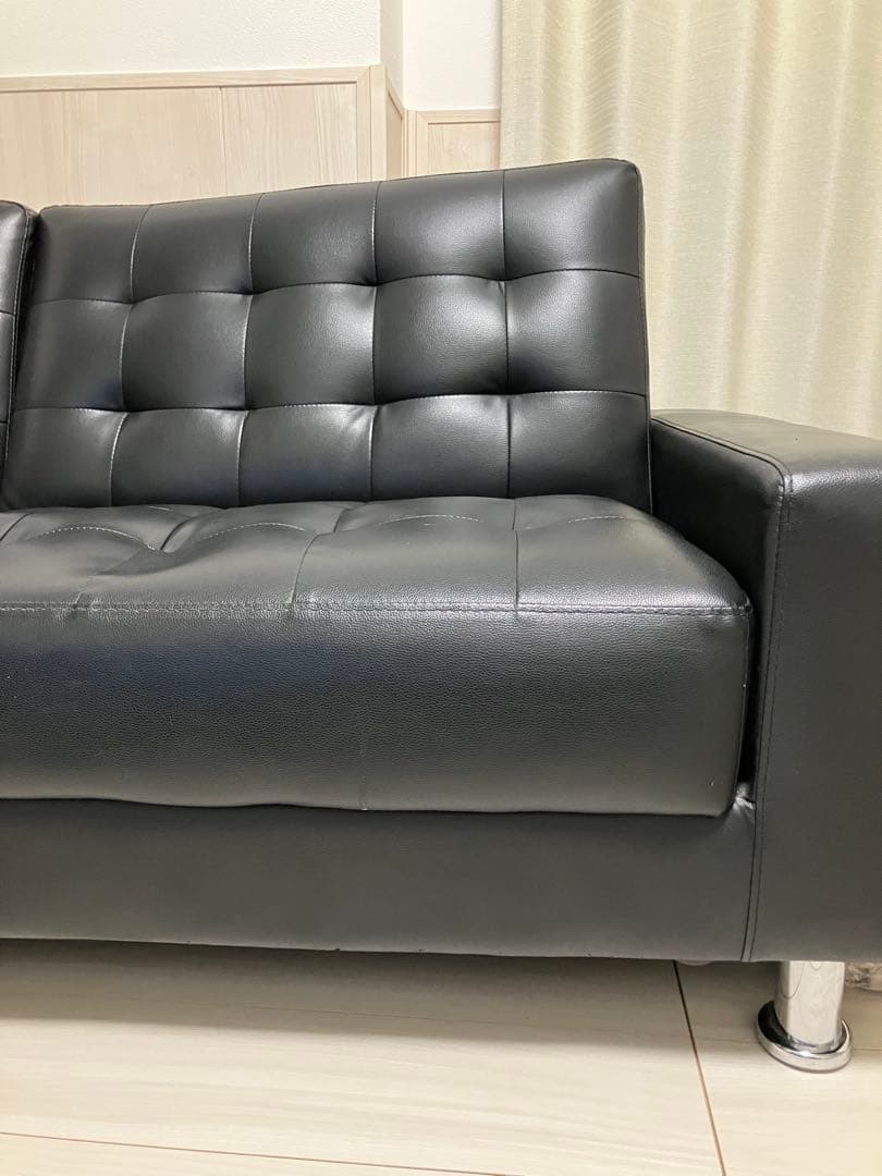 黒 合成皮革 2人掛けソファ
