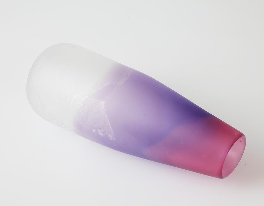 美品 富山ガラス工房 吹き硝子 花器 共箱 花瓶 花入 ガラス 高さ28