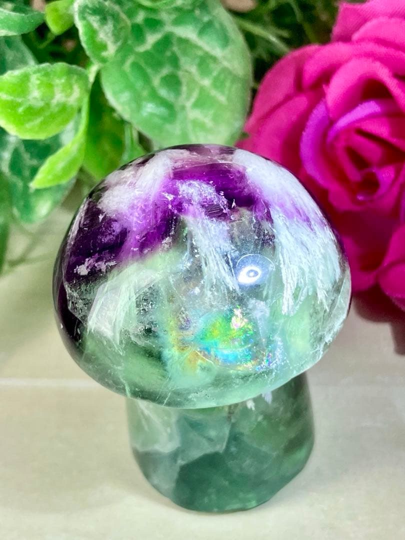 エンジェルフェザー　万華鏡　フローライト　マルチカラー　蛍石　きのこ　原石