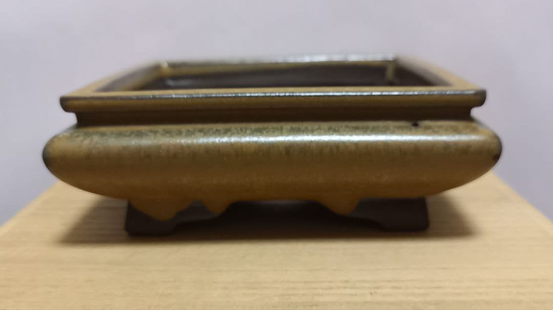 陶翠盆栽鉢 小鉢 長辺約10～10.5cm 正方形浅鉢 袋式 釉薬