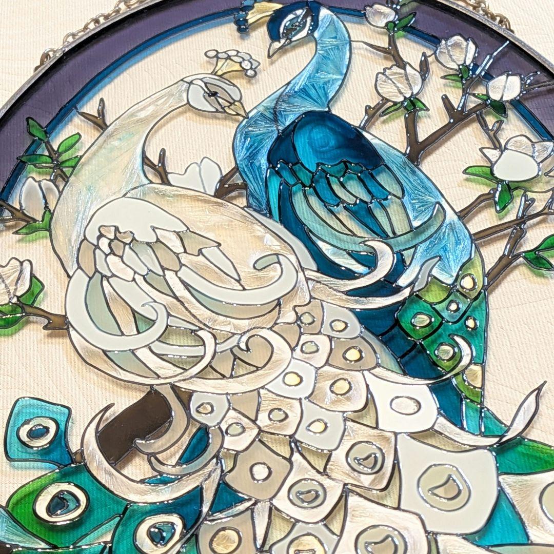 ガラス細工 孔雀デザイン ステンドグラスアート - メルカリ