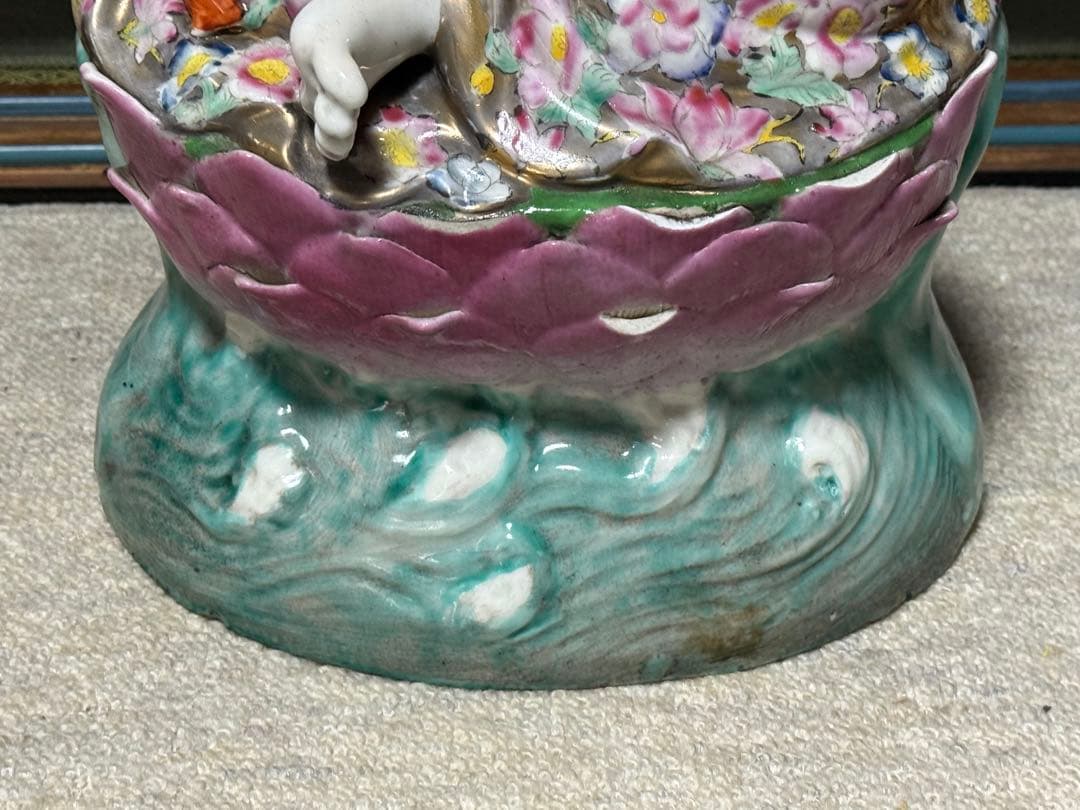 中国　景徳鎮1950年代製　浄瓶観音像　高さ約51.3cm 粉彩　送料込1218