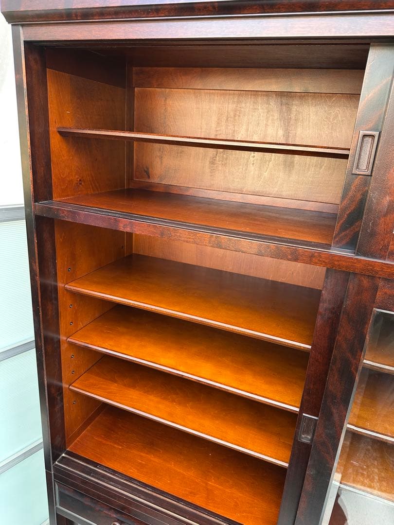 北海道民芸 食器棚 水屋 引戸 カップボード カバ/樺 無垢材 横幅135cm