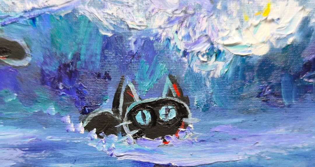 「波猫」　油絵　真作　原画　絵画　手描き