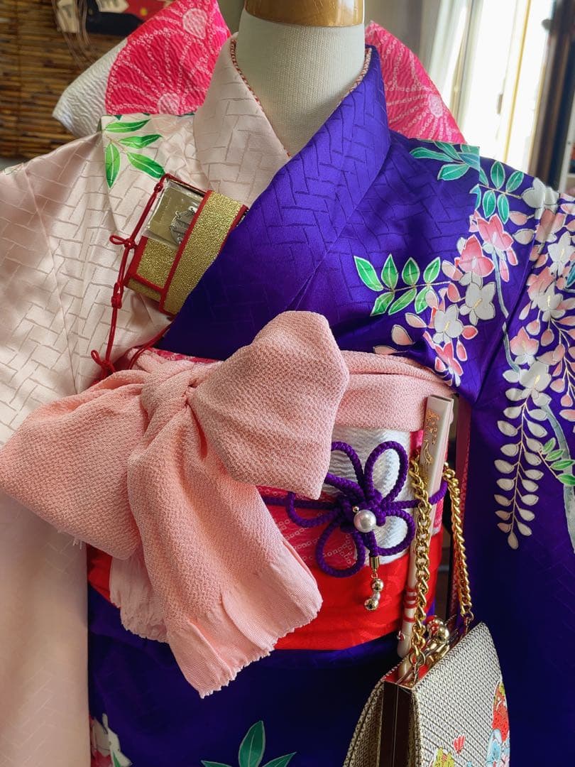 七五三7歳様フルセット紫とピンクの藤柄着物