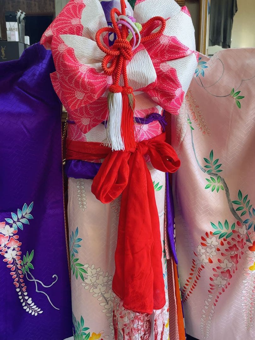 七五三7歳様フルセット紫とピンクの藤柄着物