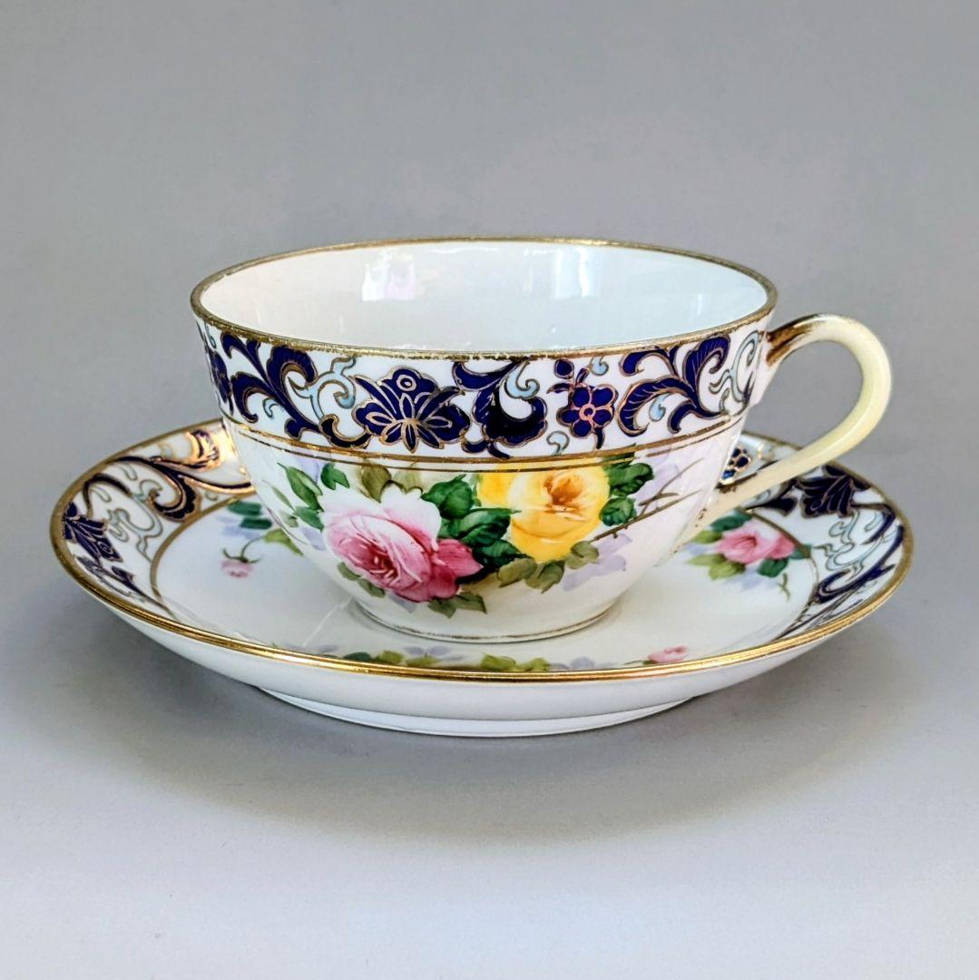 オールドノリタケ銘品!! 金彩藍帯薔薇図紋 キャビネットカップ