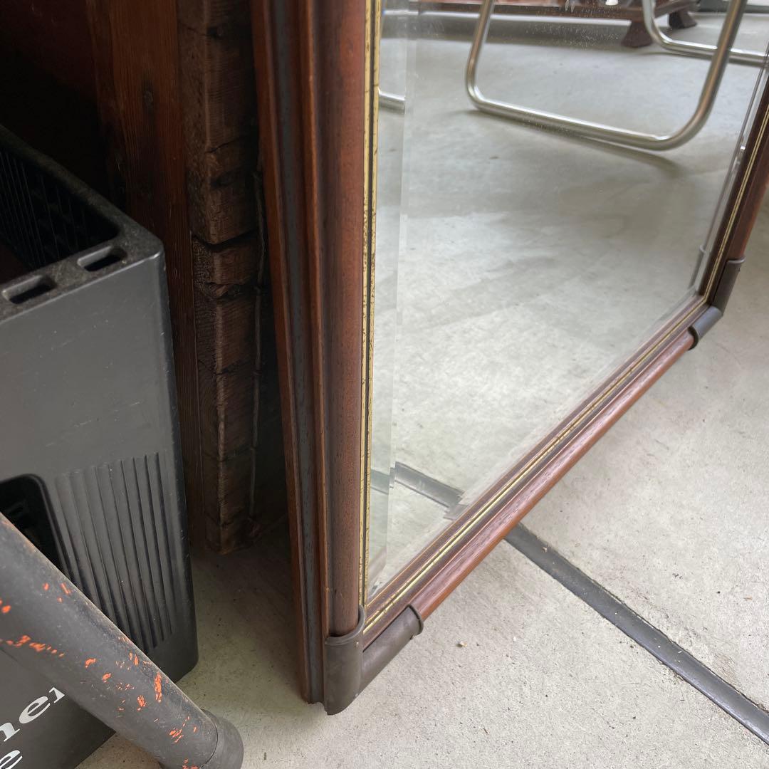 ヴィンテージ 木製 ウッドミラー 壁掛け 鏡 姿見 蚤の市 イタリア シャビー