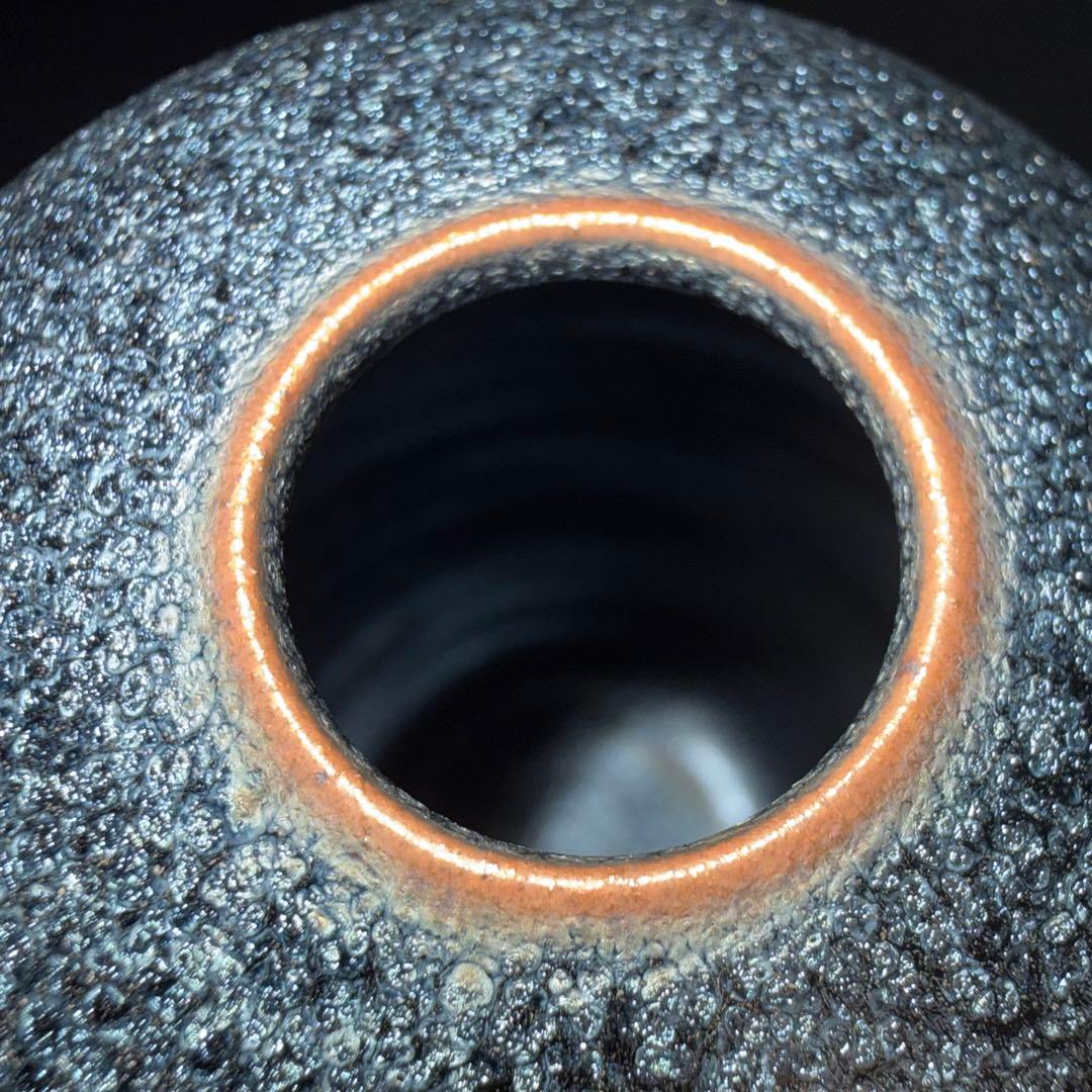 希少【一醒窯 安房幸男】油滴天目 花瓶 共箱付 京焼 清水焼 美品 花器