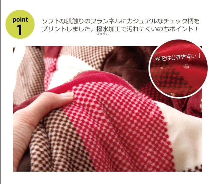 ◯省スペースこたつ薄掛け布団単品赤チェック柄 ローズ　180×180cm